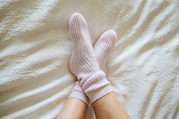 blush pink cashmere bed socks ribbed and soft 100% cashmere
