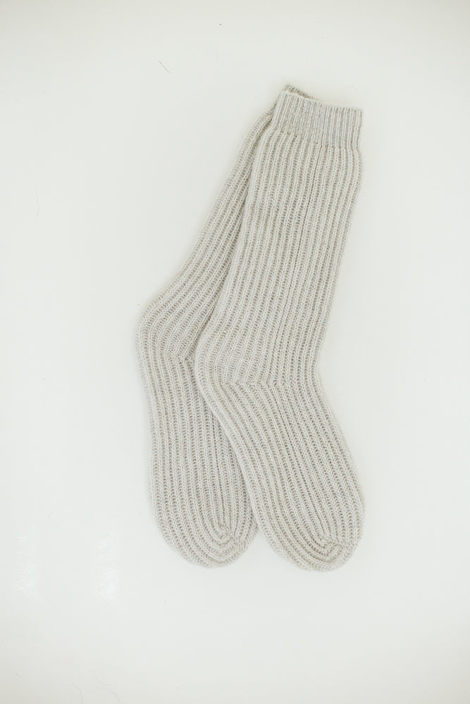 pumice grey cashmere bed socks ribbed and soft 100% cashmere